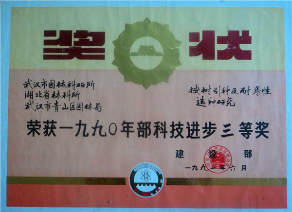 荣获1990年建设部科技进步三等奖