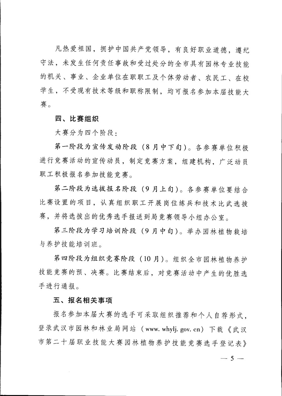 关于开展武汉市第二十届职业技能大赛园林植物养护技能竞赛活动的通知