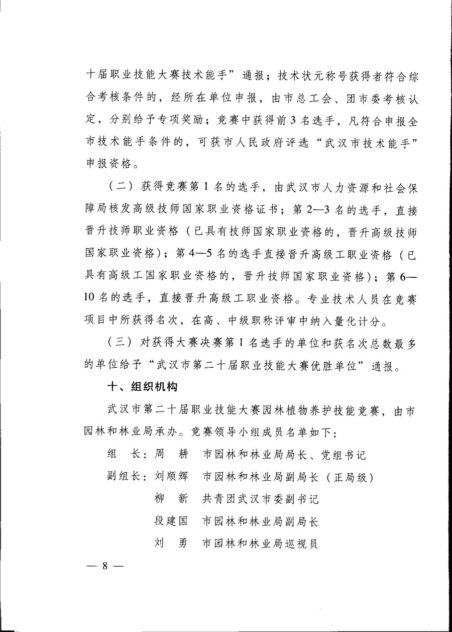 关于开展武汉市第二十届职业技能大赛园林植物养护技能竞赛活动的通知
